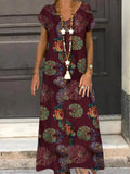 Ladies fashion print stitching v-neck loose comfortable short sleeve dress
