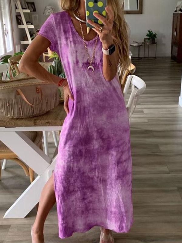 Women's V-neck wide loose-fork print dress