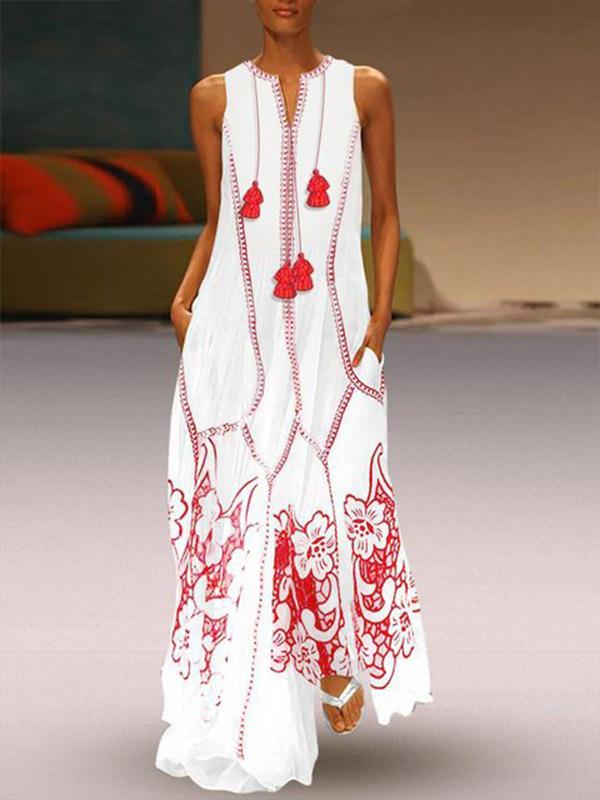 Women's Bohemian Print V-Neck Dress